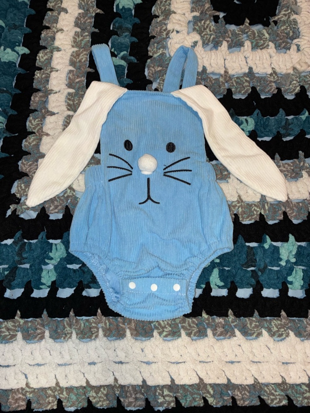Blue Bunny Romper with Cream Ears